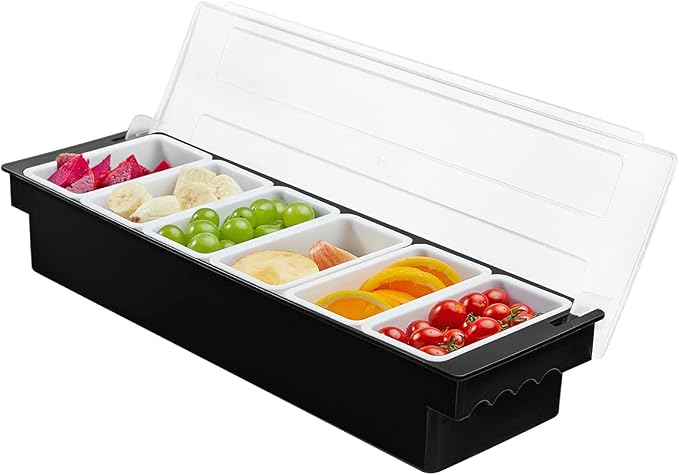 Ice Chilled Serving Tray Condiment Pots 6 Compartment Condiment Server Caddy (6 Compartments) by BEYLANG