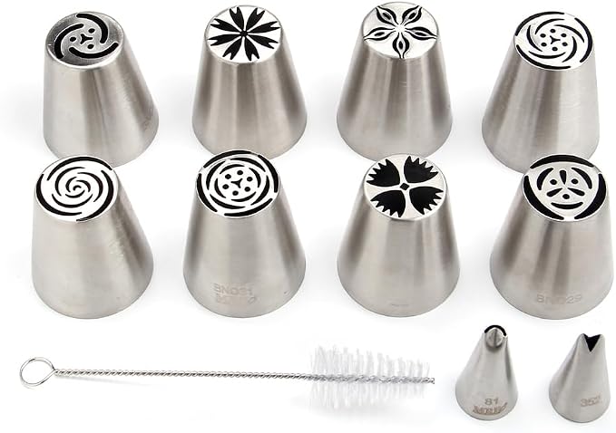 11 Pieces Stainless Steel Medium Russian Tulip Icing Tips Set | Cupcake Flower Shaped Frosting Nozzle Kit For Pastry Cupcakes Cakes Cookies Decorating,Stainless Steel Flora Piping Tips - Image 2