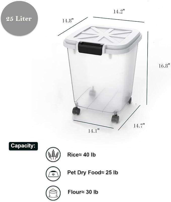 40 LB Rice Storage Container with Measuring Cup, BPA free, For Rice | Grain | Pet Food | Flour, 1 count, Clear & Black - Image 2