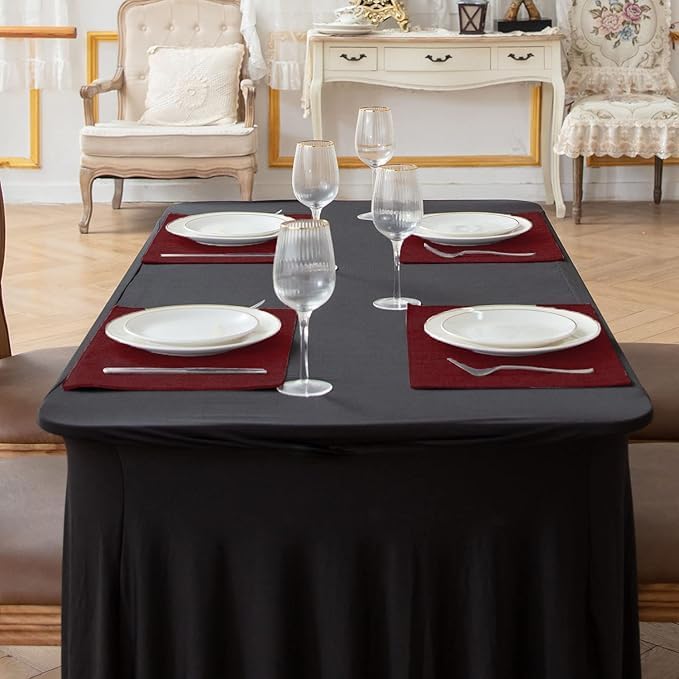 Cloth Placemats Set of 8, Linen Type Fabric Placemats Machine Washable Heat Resistant Placemats Wrinkle Free Thick Polyester Kitchen Place Mats for Dining Table (Burgundy) - Image 5