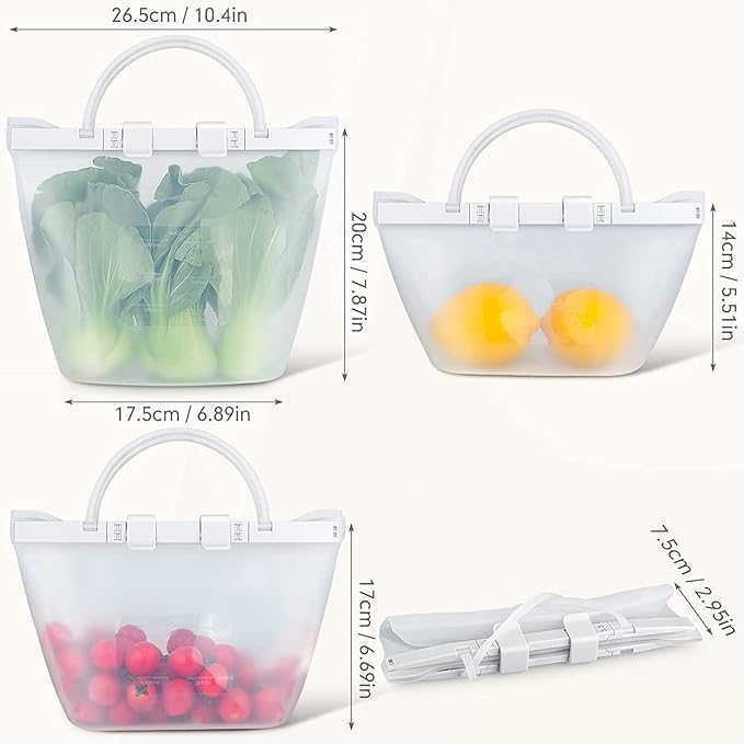 Reusable Food Storage Silicone Bags Leakproof Airtight SnapBag Pouch Stand-Up Flat Bottom Reuse Ziplock Freezer Bag, Dishwasher Safe Bags Reusable Sous Vide - Image 3