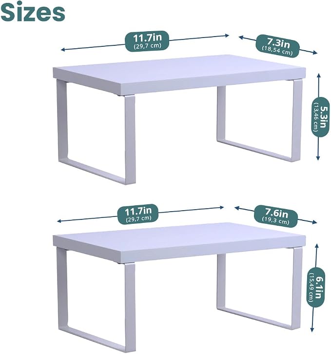 Sben Cabinet Organizer Shelf, Set of 2 Kitchen Counter Shelves, Kitchen Storage, Spice Rack, Stackable, Expandable, Metal and Engineered Wood, White - Image 3
