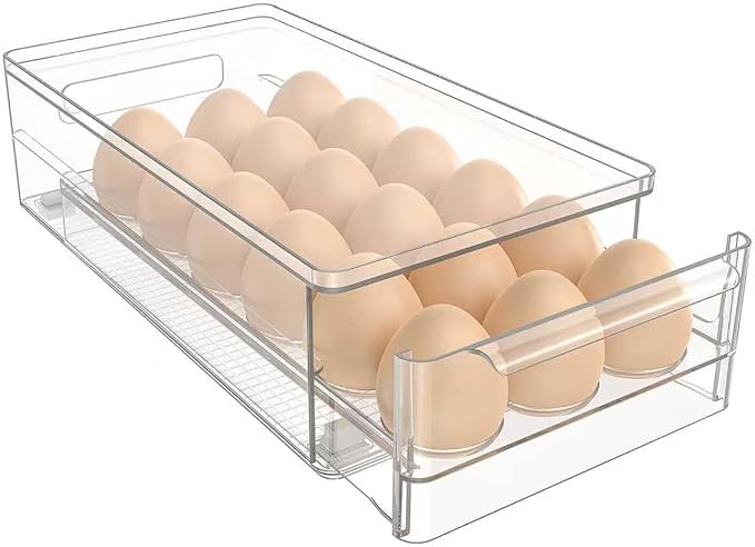 Fridge Egg Drawer Organizer, Clear 18 Egg Holder with Non-Slip Feet | Fits all standard refrigerators, organize fresh eggs neatly and save more fridge storage space by TAYUOO