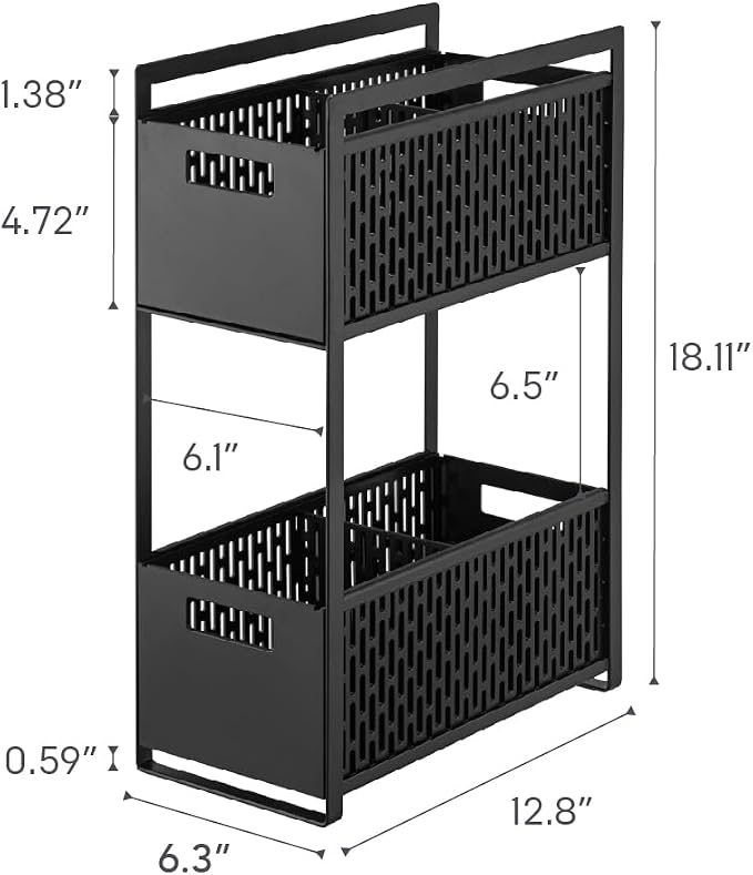 YAMAZAKI Home 2-Tier Storage Basket, Under-Sink Storage, ABS Plastic, Black | Two-tier sliding baskets organizer rack designed for pantry or under-sink storage. Sturdy organization. - Image 8