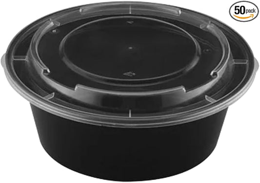 [48 oz Round Meal Prep Containers with Lids – BPA-Free Food Storage Containers, Bento Box for Restaurant & Catering Use, Stackable, Microwave, Dishwasher, Freezer Safe – 50 Pack by ProTakeOut