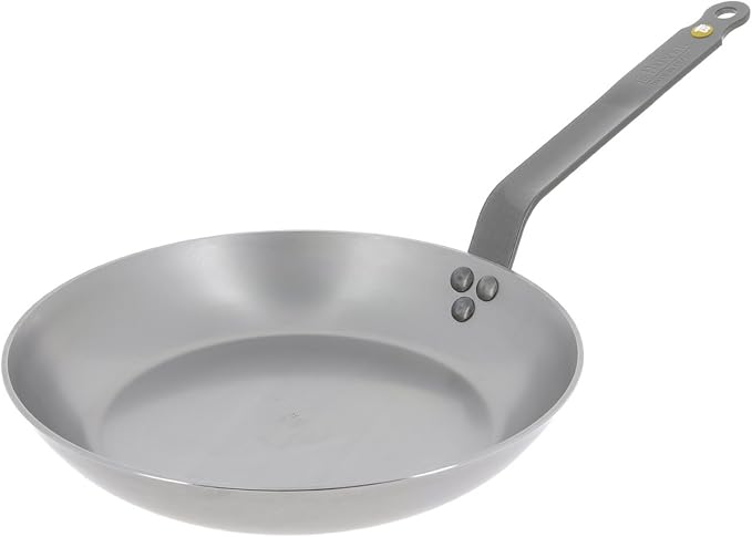 de Buyer MINERAL B Carbon Steel Fry Pan - 10.25” Diameter, 7.3” Cooking Surface - Ideal for Searing, Sauteing & Reheating - Naturally Non-Stick Finish - Made in France by deBuyer