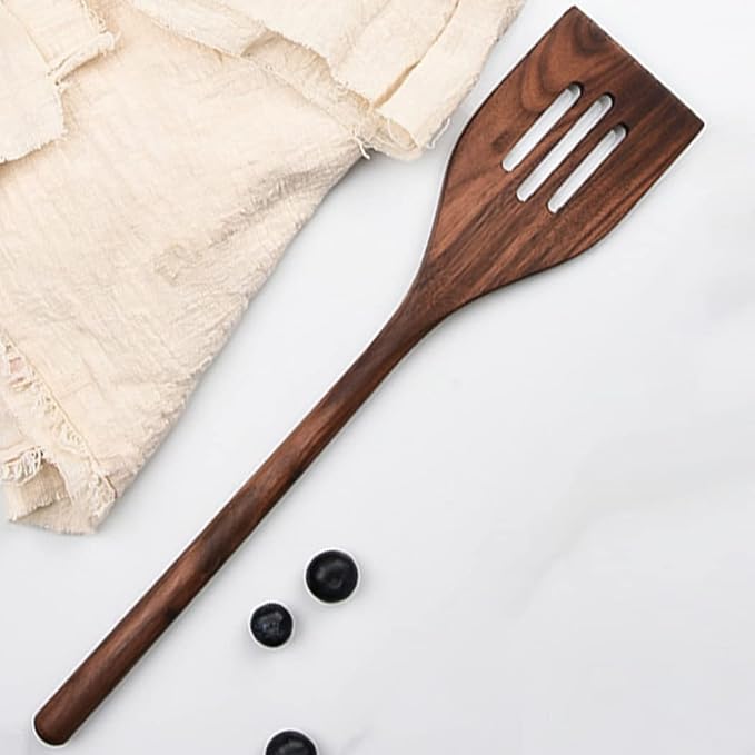 Black Walnut Kitchen Utensils Set,Handmade Natural Walnut Solid Spoon, Slotted Spoon, Spaghetti Server, Spatula, Slotted Spatula,2 pcs - Image 2
