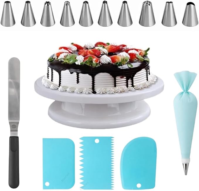 12 Piece Cake Decorating Nozzle Cake Making Set Combo - Versatile Baking and Cake Decoration Kit with 360-Degree Rotating Turntable, Icing Nozzles, Scraper Set, Silicone Spatulaa (Combo 7) by Unknown