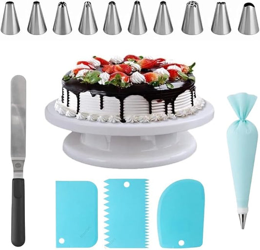 12 Piece Cake Decorating Nozzle Cake Making Set Combo - Versatile Baking and Cake Decoration Kit with 360-Degree Rotating Turntable, Icing Nozzles, Scraper Set, Silicone Spatulaa (Combo 7) by Unknown