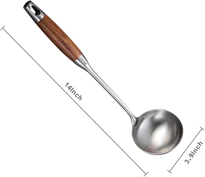 Soup Ladle,304 Stainless Steel Cooking Ladle with Wooden Handle,14.6Inch | Large soup ladle,cooking spoon for wok,for serving soups and stew - Image 2
