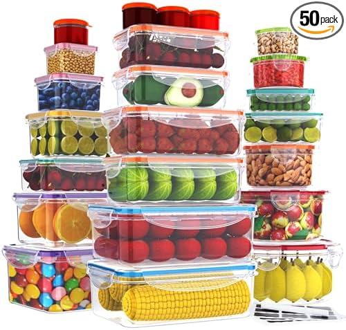RockBerry 46 PCS Food Storage Containers with Lids Airtight- Plastic Container for Pantry Kitchen Organization-Microwave Dishwasher,Freezer Safe 100% Leak Proof (23 Stackable Boxes-23 Lids) by RockBerry