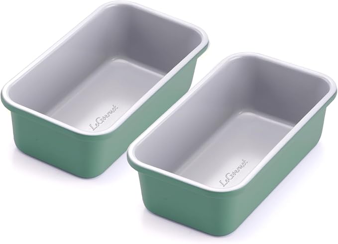 LeGourmet Nonstick Bread Loaf Pan 9 X 5 Inch, Ceramic Coating, Non-Toxic, Rust Resistant Aluminized Steel, Perfect 1 lb Baking Dish for Meatloaf, Pound Cake & Brownie (Rosemary 2pcs) by Home