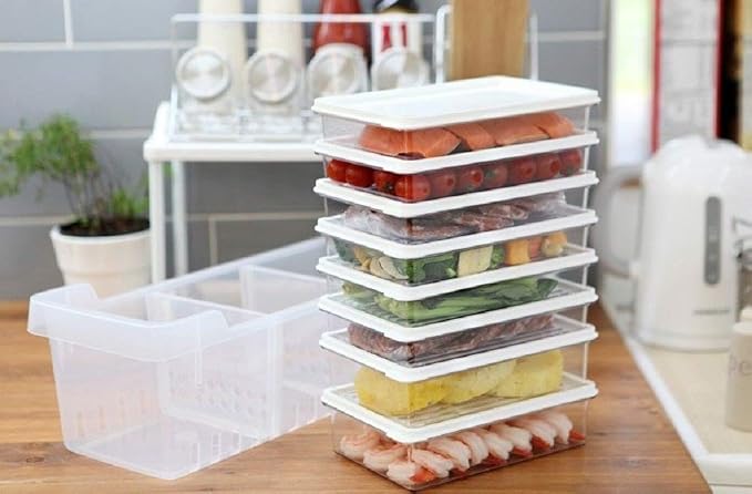 Kitchen Refrigerator Organizer, Fridge and Freezer Storage Trays Large+Food Containers with Lids L1(6P)+L2(2P), Set of 9, Premium A by Unknown