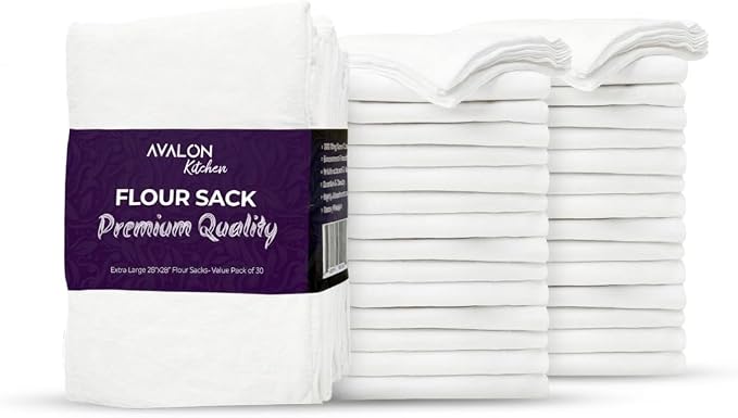 Flour Sack Towels – 30 Pack, 28x28 Inch, 100% Cotton – Flour Sack Dish Towels for Drying Dishes, Baking, Bread Proofing, Crafting & Embroidery – Reusable White Kitchen Towel by Avalon+Kitchen