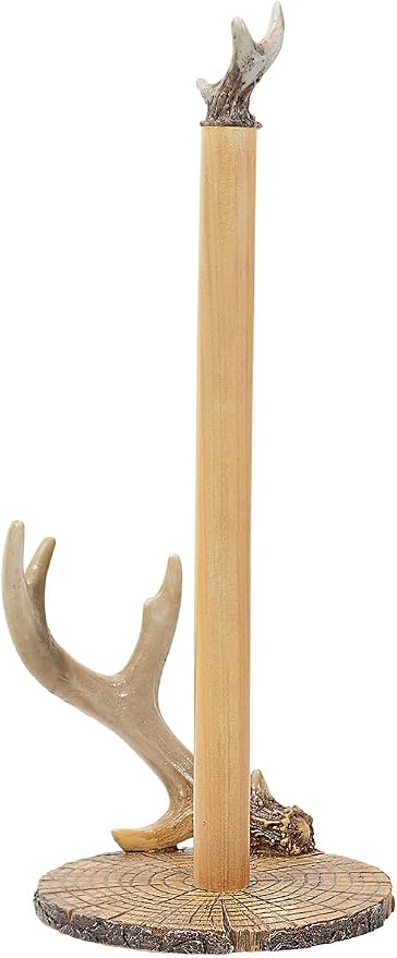 Towel Holder - Vintage Rustic Kitchen Décor - 15.5" x 6.5" 6.5" Dia.x15.5 H | Wood. RUSTIC KITCHEN CHARM: Add an authentic touch to your kitchen with this paper towel holder, featuring faux antler - Image 5