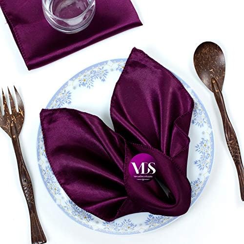 VDS - 12 Pieces | Satin Napkins 20 x 20 Inch Square | Kitchen & Dinner Table Napkins Cloths Handkerchief for Restaurant Bistro Wedding Christmas Birthday Party Dinner Decoration (Eggplant) by VDS