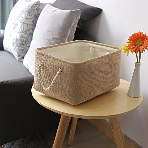 Decorative Basket Rectangular Fabric Storage Bin Organizer Basket with Handles for Clothes Storage (Beige, Medium-1Pack,13.8L*9.8W*6.7H) - Image 7