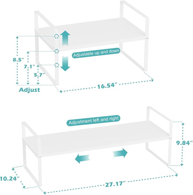 Cabinet Organizer Shelf,Expandable Cabinet Space Rack,Stackable Shelves Adjustable Storage Shelf,Riser for Kitchen Pantry Office,10.24" D,White - Image 6