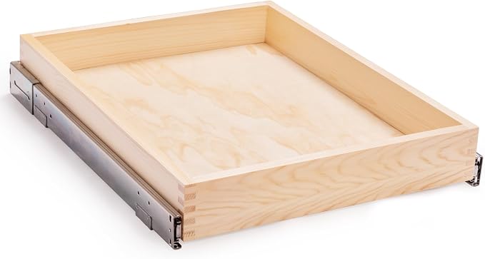 26''W x 21''D x 3''H Pull Out Cabinet Drawer Soft Close Slide Out Wood Organizer for Kitchen, Finished, Bottom and Side Assembly (Wood Drawer Part Width is 25inch) by Mulush