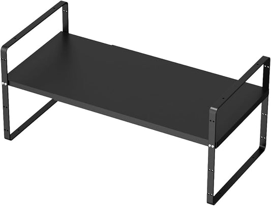 SANNO Expandable Kitchen Shelf Organizers, Stackable Cabinet Shelf Organizer Storage Rack, Countertop Organizer Kitchen Pantry Cupboard Pantry,Black, 10" W, 1 pack by SANNO