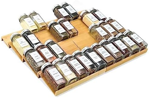 Spice Drawer Organzier,4 Tiers- 8Pcs Bamboo Spice Rack Tray Insert for Cabinet Drawer Countertop, Kitchen Seasoning Storage Drawer Organization,18" Wide x 15.8" Deep （Hold UP To 40 Jars - Image 2