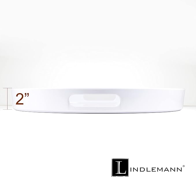 White Serving Tray Large Melamine Platter Round Breakfast Trays with Handles for Coffee Table Ottoman Living Room Home Décor Holiday Celebration & Party (17") - Image 3