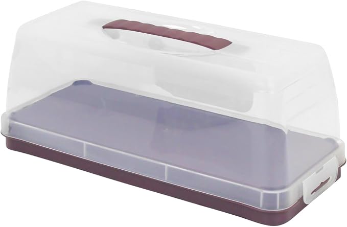 36cm Long BPA-Free Plastic Cake Carrier with Lid & Handle, Mulberry | Rectangular Food Packaging Box for Pastries, Desserts & Sandwiches | Dishwasher-Safe Afternoon Tea Boxes, Cupcake Carrier by Rammento