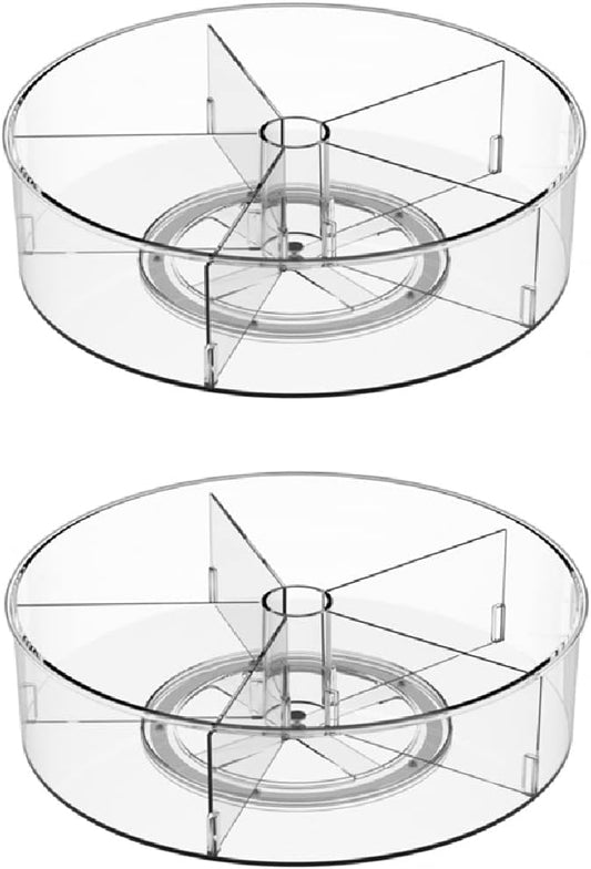 Plastic Round Lazy Susan Rotating Turntable Food Storage Container for Cabinet, Pantry, Refrigerator, Countertop, Spinning Organizer for Spices, Condiments, Baking Supplies 11.5'' 2 Packs by Benzoyl