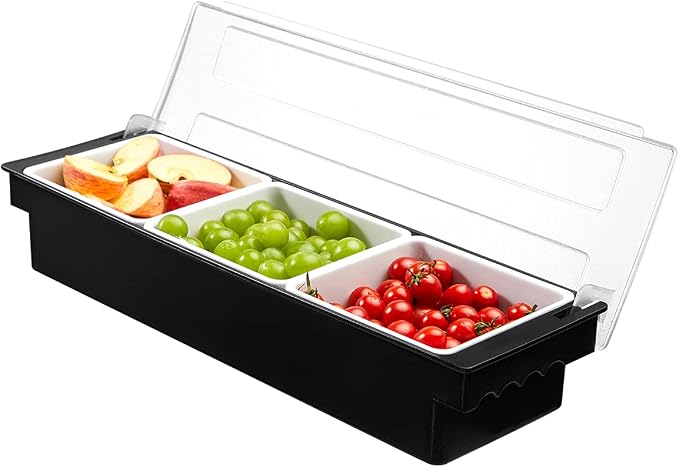 Ice Chilled Serving Tray Condiment Pots 3 Compartment Condiment Server Caddy (3 Compartments) by BEYLANG