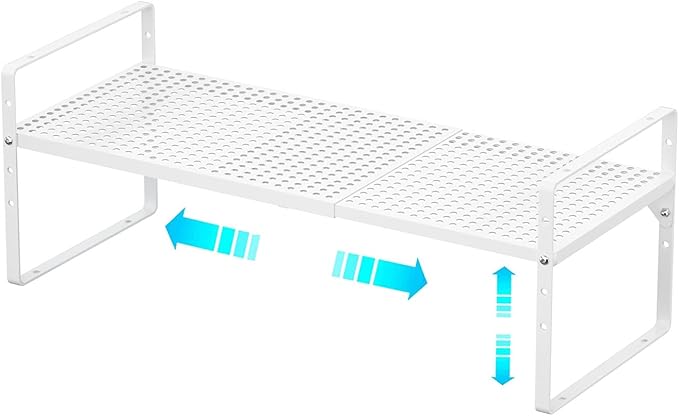 Redrubbit Expandable Cabinet Storage Shelf, Adjustable Height Steel Metal Kitchen Counter Organizers Shelves Spice Rack for Kitchen Pantry Bathroom Cupboard Desk Home Office, White-1 Pack by Redrubbit