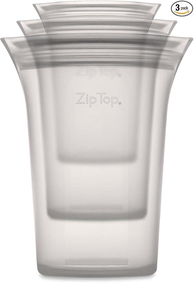 Zip Top Reusable Food Storage Bags | 3 Cup Set [Gray] | Silicone Meal Prep Container | Microwave, Dishwasher and Freezer Safe | Made in the USA by ZipTop