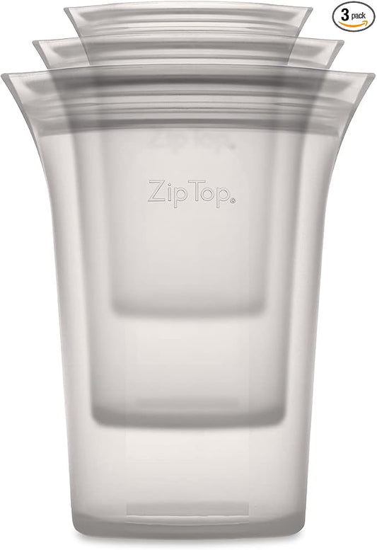 Zip Top Reusable Food Storage Bags | 3 Cup Set [Gray] | Silicone Meal Prep Container | Microwave, Dishwasher and Freezer Safe | Made in the USA by ZipTop