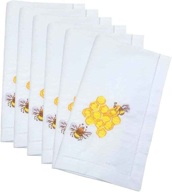– Embroidered Cloth Napkins, Set of 6 – Yellow Bee & Hive Design – 20x20 Hemstitch Cotton Table Napkins – Machine Washable, Ideal for Daily Use, Weddings & Gifts by Unknown