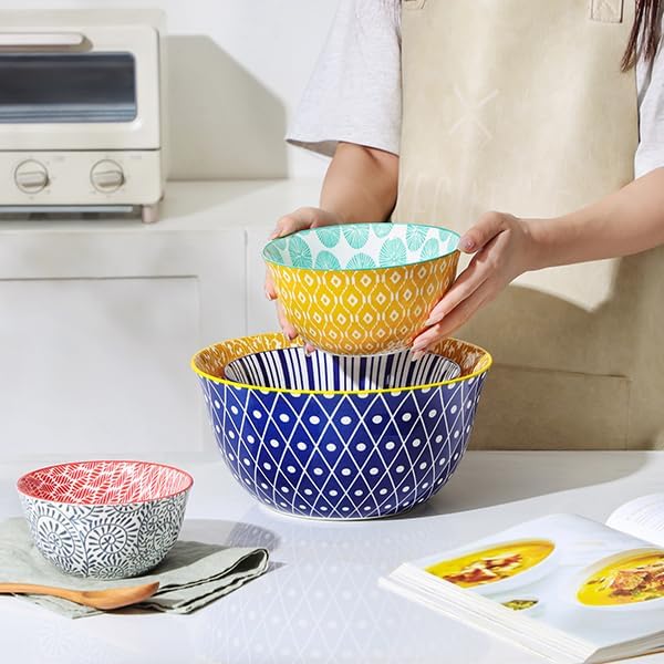 Selamica Ceramic Mixing Bowls, Nesting Bowls Set of 4 for Baking, Prepping, Cooking, Salad, 20/36/60/123 oz, Microwave & Dishwasher Safe, Assorted Colors - Image 8