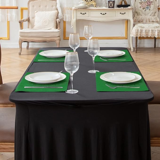 Cloth Placemats Set of 8, Linen Type Fabric Placemats Machine Washable Heat Resistant Placemats Wrinkle Free Thick Polyester Kitchen Place Mats for Dining Table (Forest Green) - Image 3