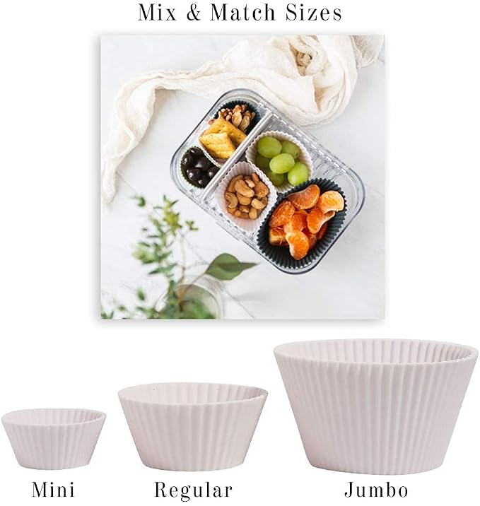 Reusable Mini Silicone Baking Cup, Non-Toxic, BPA Free, Dishwasher Safe, Mini, 24 Pack, White Blue Green - Image 6