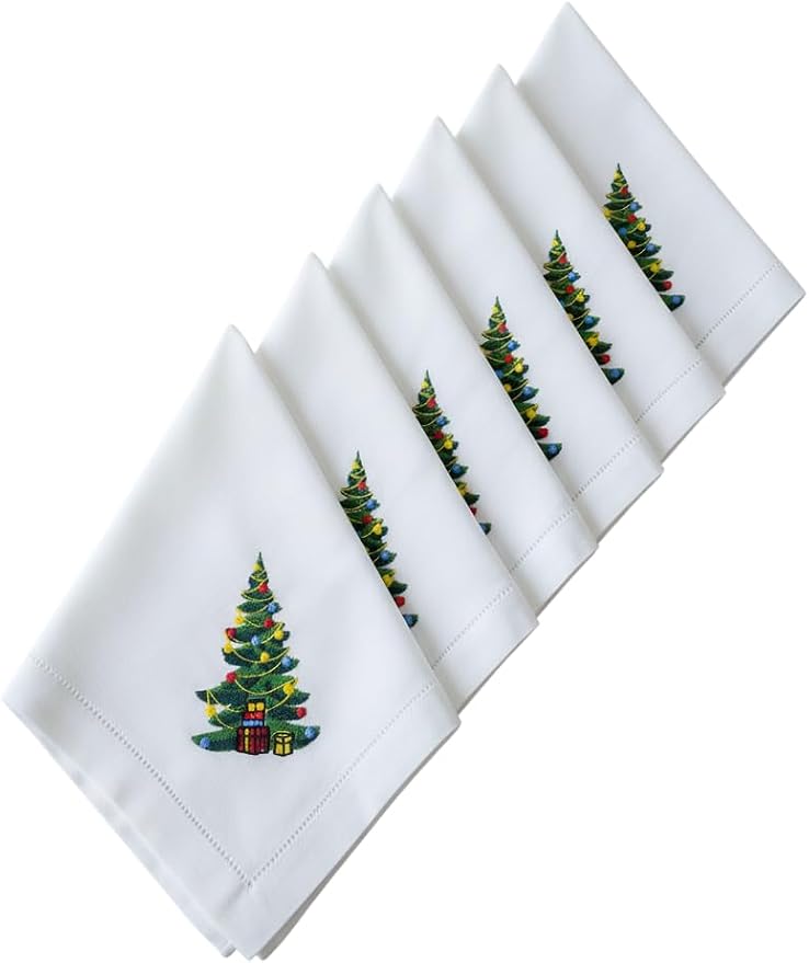 – Embroidered Cloth Napkin Christmas Tree Cotton Napkins Set of 6, 20 x 20”, Hemstitch Table Napkins, Machine Washable, Daily & Holidays, Great Gift Ideas by Unknown