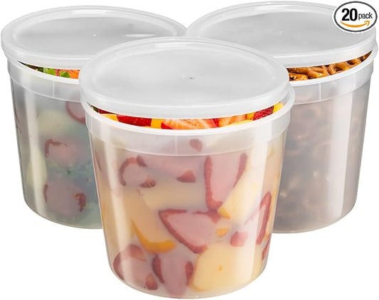 GUSTO [20 Sets] 86 oz. Plastic Food Storage Deli Containers with Lids, Ice Cream Bucket & Soup Pail - (Formerly Comfy Package) by GUSTO