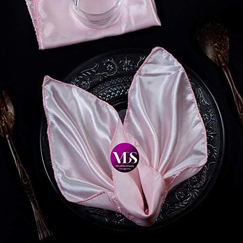 VDS - 125 Pieces | Satin Napkins 12 x 12 Inch Square | Kitchen & Dinner Table Napkins Cloths Handkerchief for Restaurant Bistro Wedding Christmas Birthday Party Dinner Decoration (Blush Pink) by VDS