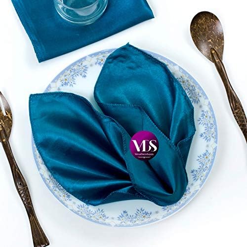 VDS - 200 Pieces | Satin Napkins 20 x 20 Inch Square | Kitchen & Dinner Table Napkins Cloths Handkerchief for Restaurant Bistro Wedding Christmas Birthday Party Dinner Decoration (Dark Teal) by VDS
