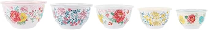 Floral Melamine Mixing Bowl Set, 10 Pieces with Lids Coordinates With Pioneer Woman Kitchen (Fancy Flourish) - Image 8