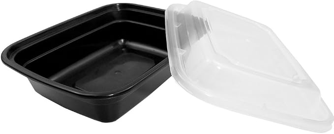 12 oz. Rectangular Microwaveable Black Plastic Disposable Food Storage Containers with Lids - BPA Free (Pack of 150 Sets) - Image 5