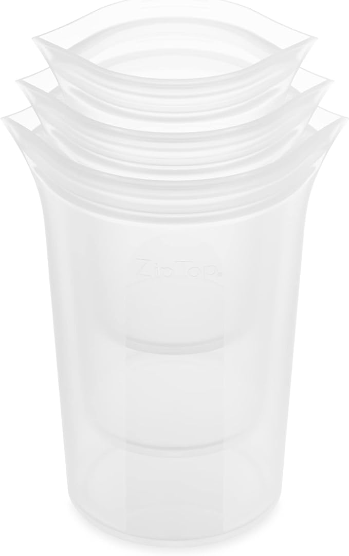 Zip Top Reusable Food Storage Bags | 3 Cup Set [Frost] | Silicone Meal Prep Container | Microwave, Dishwasher and Freezer Safe | Made in the USA by ZipTop
