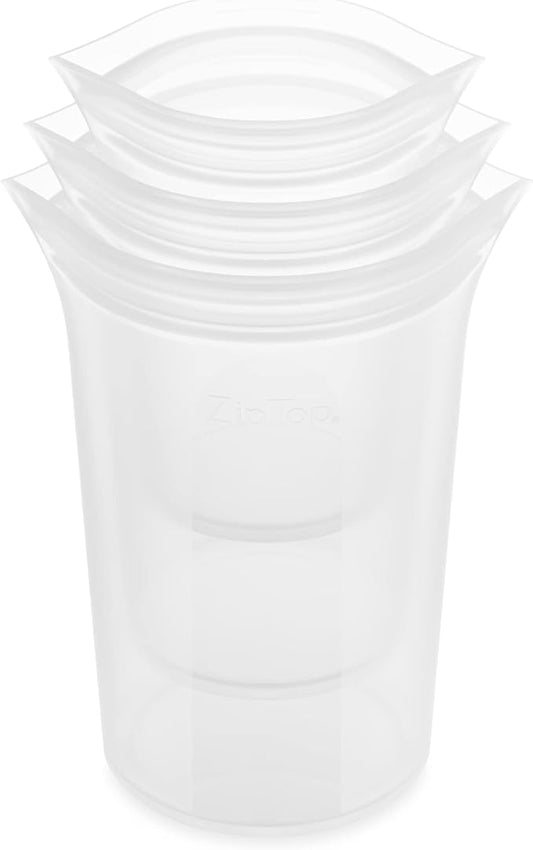 Zip Top Reusable Food Storage Bags | 3 Cup Set [Frost] | Silicone Meal Prep Container | Microwave, Dishwasher and Freezer Safe | Made in the USA by ZipTop