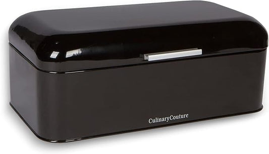 Extra Large Black Bread Box for Kitchen Countertop 16" x 9" Holds 2 Loaves | Stainless Steel Vintage Bread Boxes for Kitchen Counters by CulinaryCouture