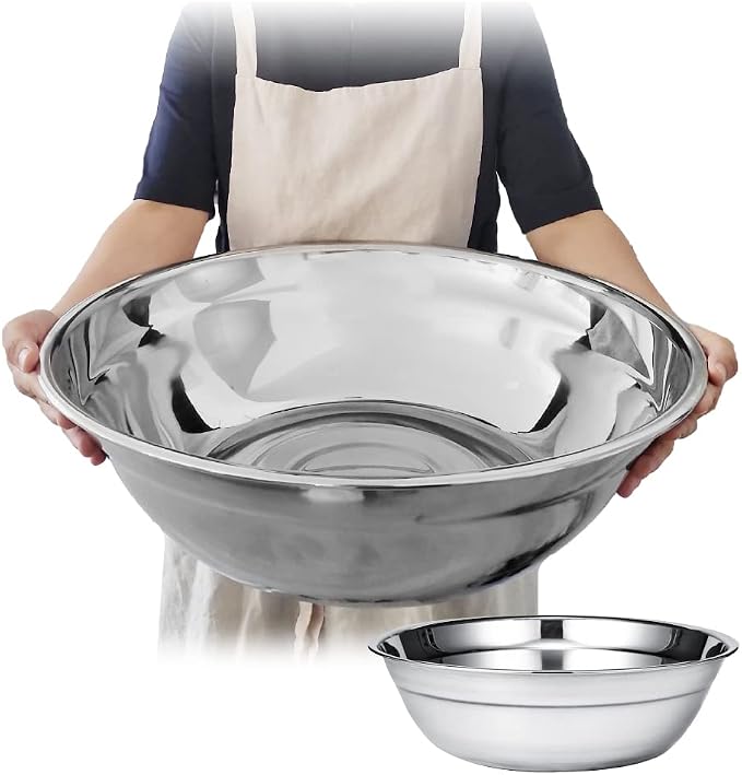 Oversized All-Purpose Stainless Steel Bowl for Home & Commercial, 16 Qt, 15 L, Made in Korea, Premium Stainless Steel, No Dulling & Rusting, For Prepping, Baking, Mixing, Marinating & Brining Kimchi by PureGrip