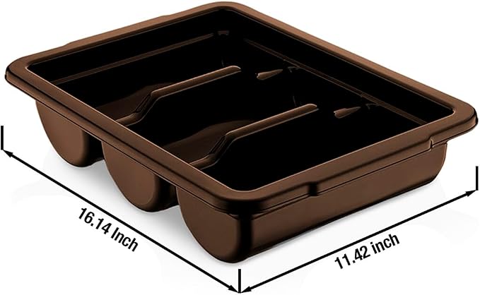 2 Pack - Cutlery Bin with Lid, Commercial 3-Compartment Flatware Tray with Cover, Large Silverware Divided Storage Plastic Container, Restaurant Condiments Holder, Covered Utensil Organizer Box, Brown - Image 2