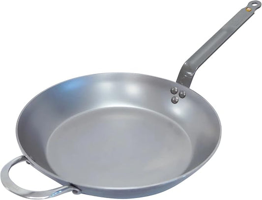 de Buyer MINERAL B Carbon Steel Fry Pan - 14” Diameter, 10.25” Cooking Surface - Ideal for Searing, Sauteing & Reheating - Naturally Non-Stick Finish - Made in France by deBuyer
