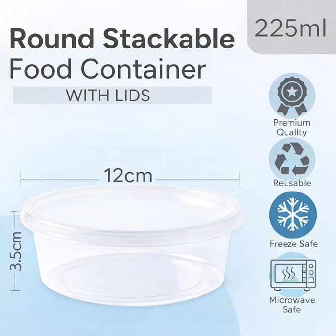 1ABOVE 50 Pack Round Plastic Food Containers with Lids – Reusable Leakproof BPA-Free Meal Prep Storage, Microwave, Freezer & Dishwasher Safe (225ML) - Image 3