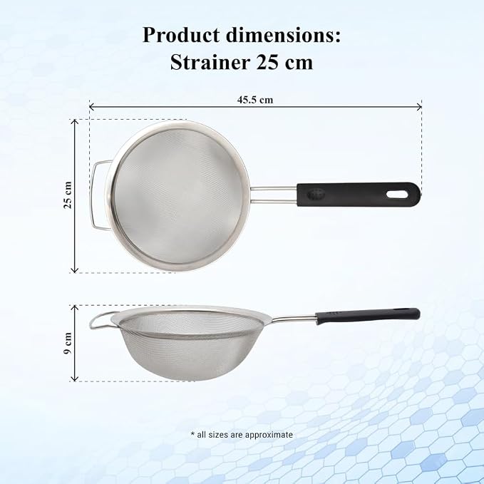Buckingham Stainless Steel Fine Mesh Sieve Strainer Set Rust-Free, Durable Strainers (25cm) - Image 4